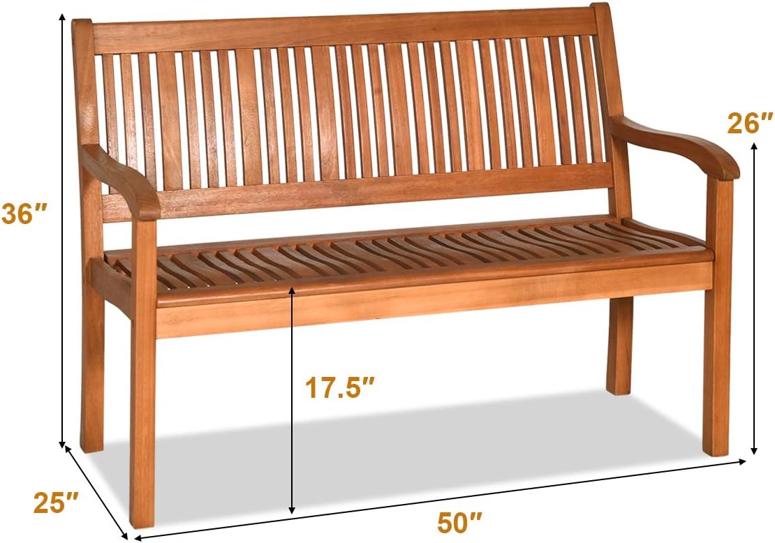 50" Solid Wood Patio Garden Bench
