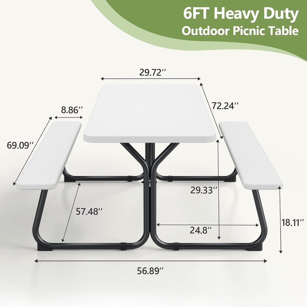 6FT Outdoor 8-Person Heavy Duty Picnic Table Set