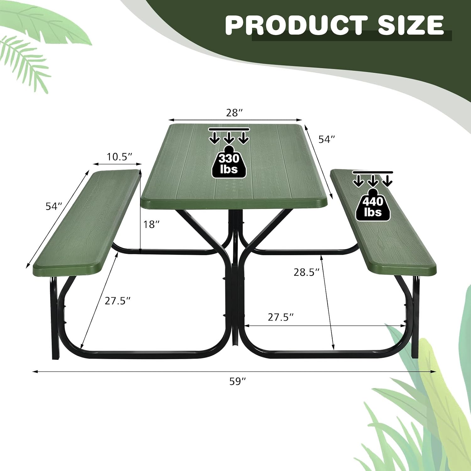 59" Outdoor Picnic Table Bench Set