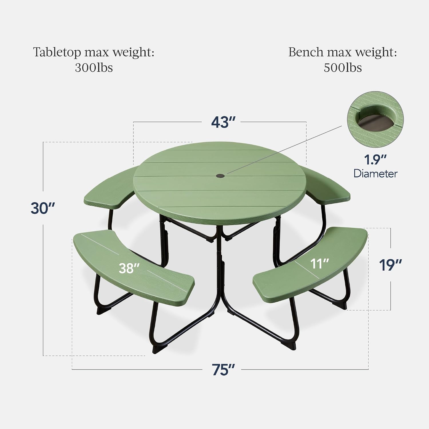 8-Seat Round Picnic Table With Umbrella Hole