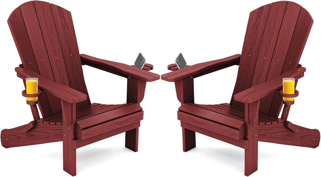 2 Pack HDPE Adirondack Chairs Dark Red