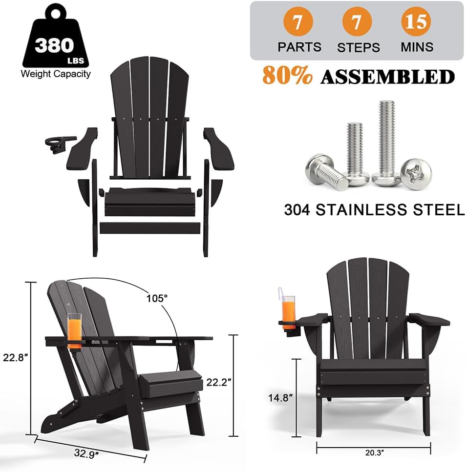 Folding Adirondack Chairs With Cup Holders Black
