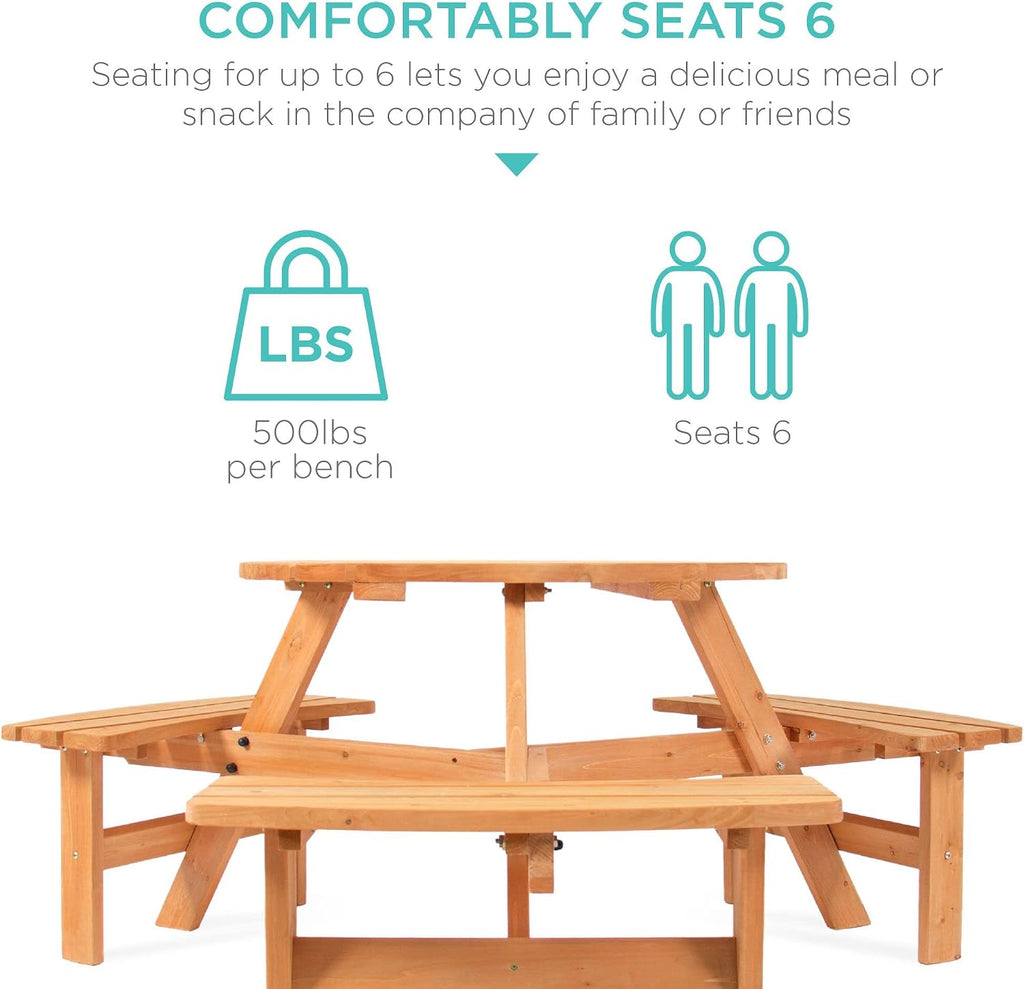 6-Person Round Wooden Picnic Table