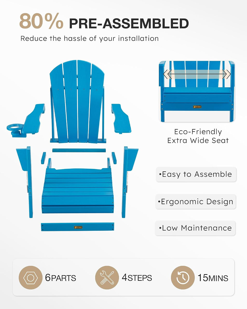Folding Wood Texture Adirondack Chair
