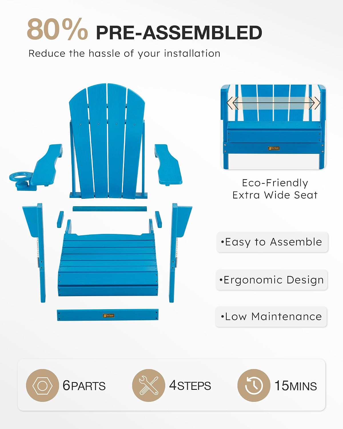 Folding Wood Texture Adirondack Chair