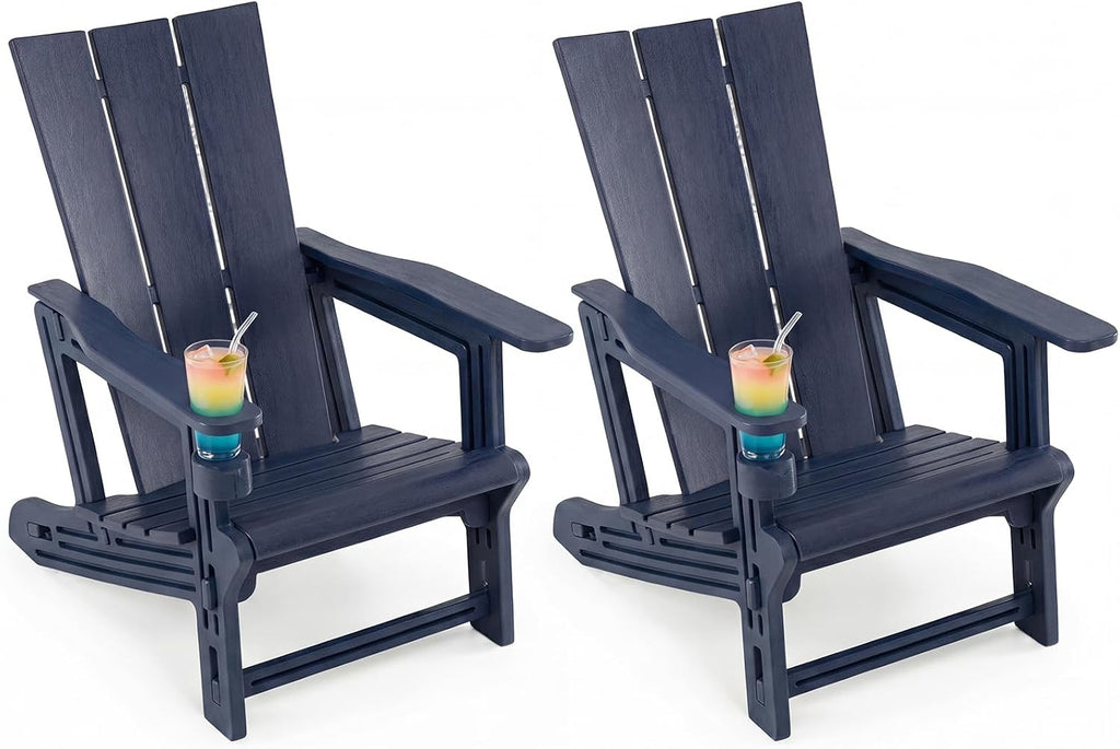 2 Pack HDPE Adirondack Chairs With Cup Holders