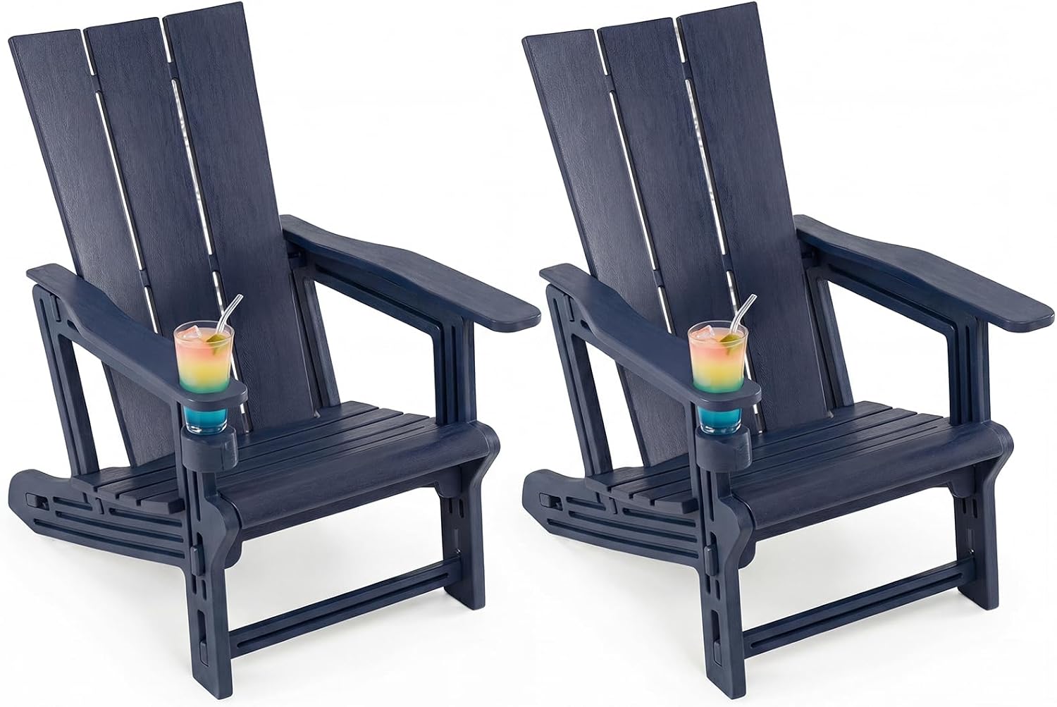 2 Pack HDPE Adirondack Chairs With Cup Holders