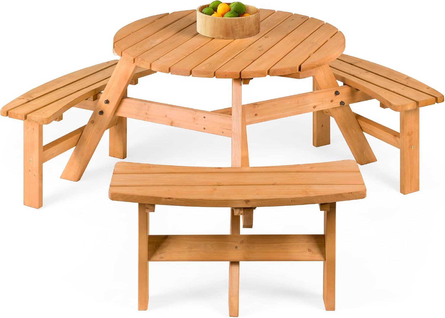 6-Person Round Wooden Picnic Table