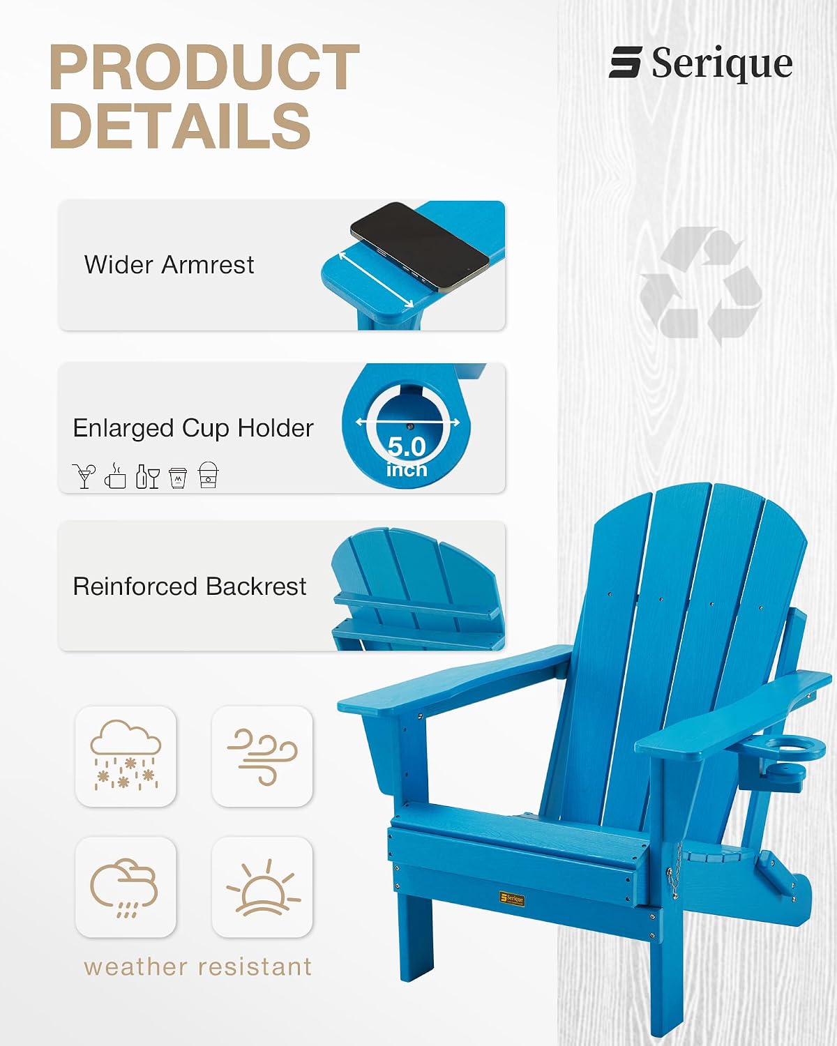 Folding Wood Texture Adirondack Chair