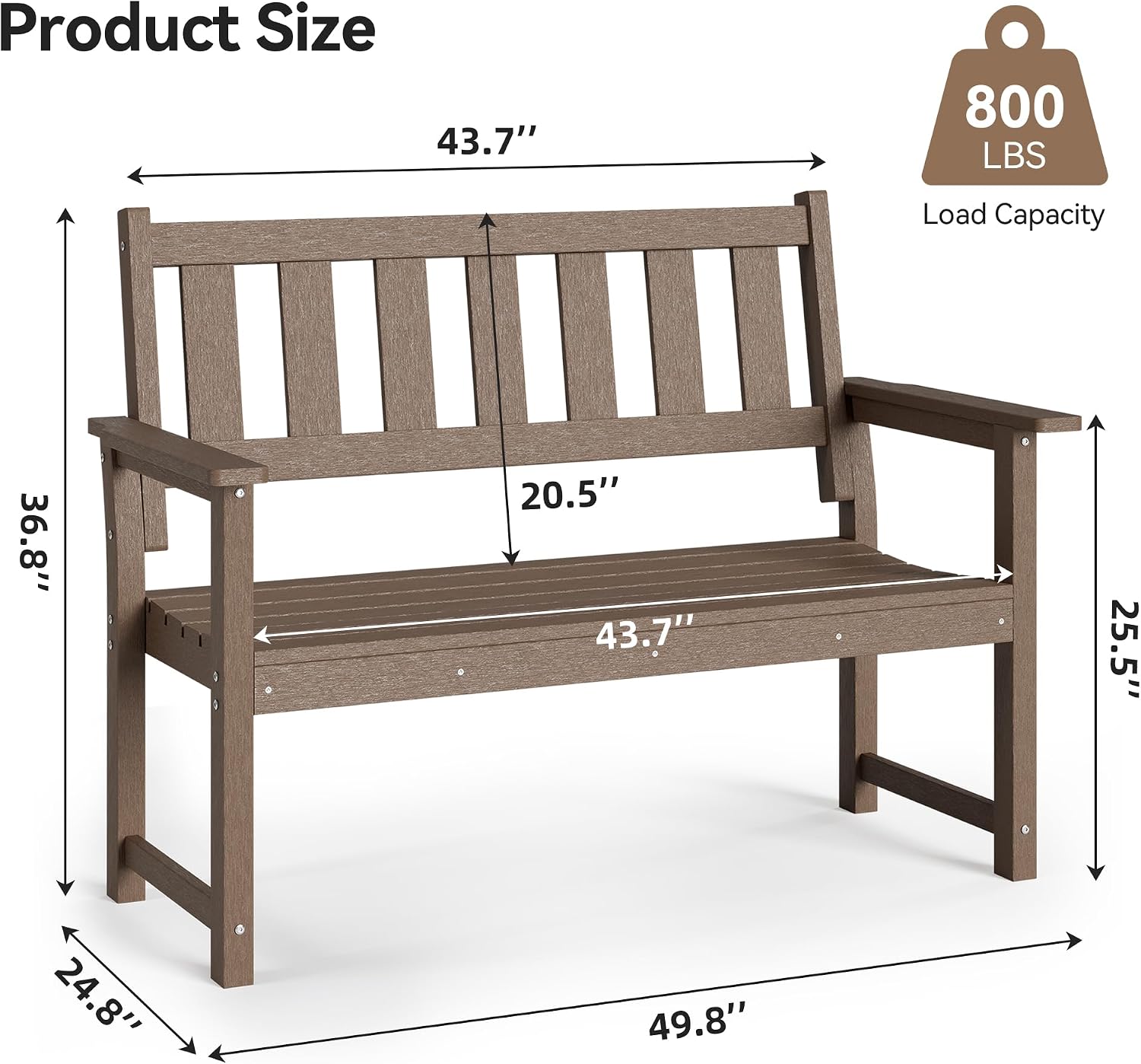 50" HDPE 2-Seater Outdoor Garden Bench