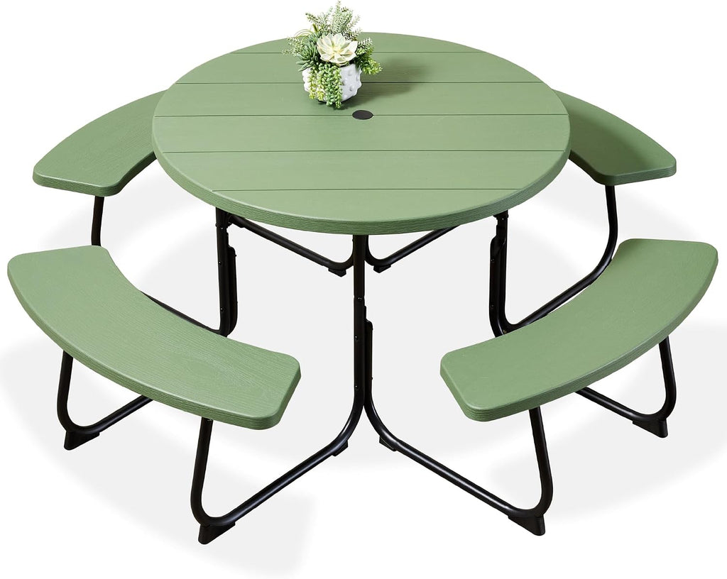 8-Seat Round Picnic Table With Umbrella Hole