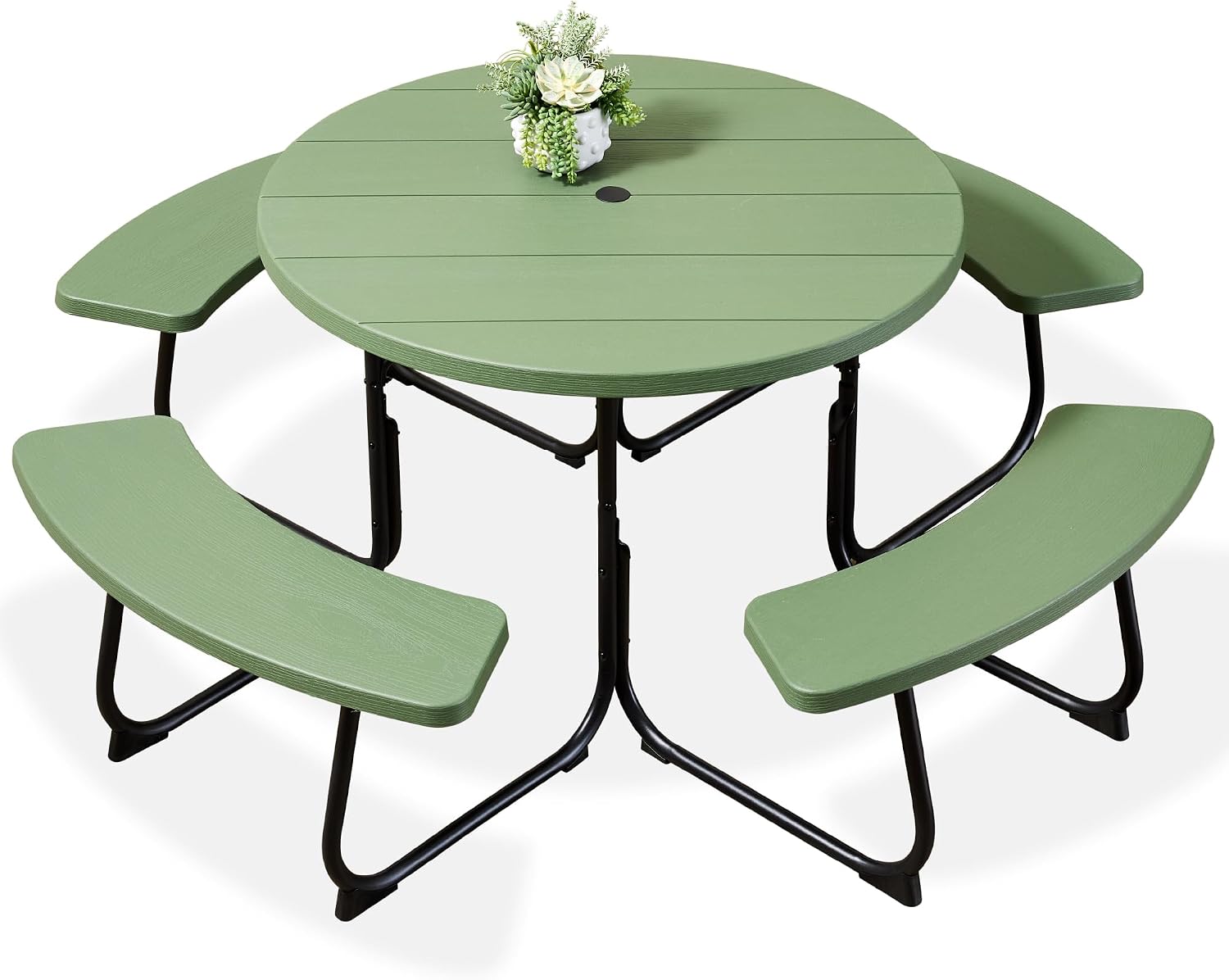8-Seat Round Picnic Table With Umbrella Hole