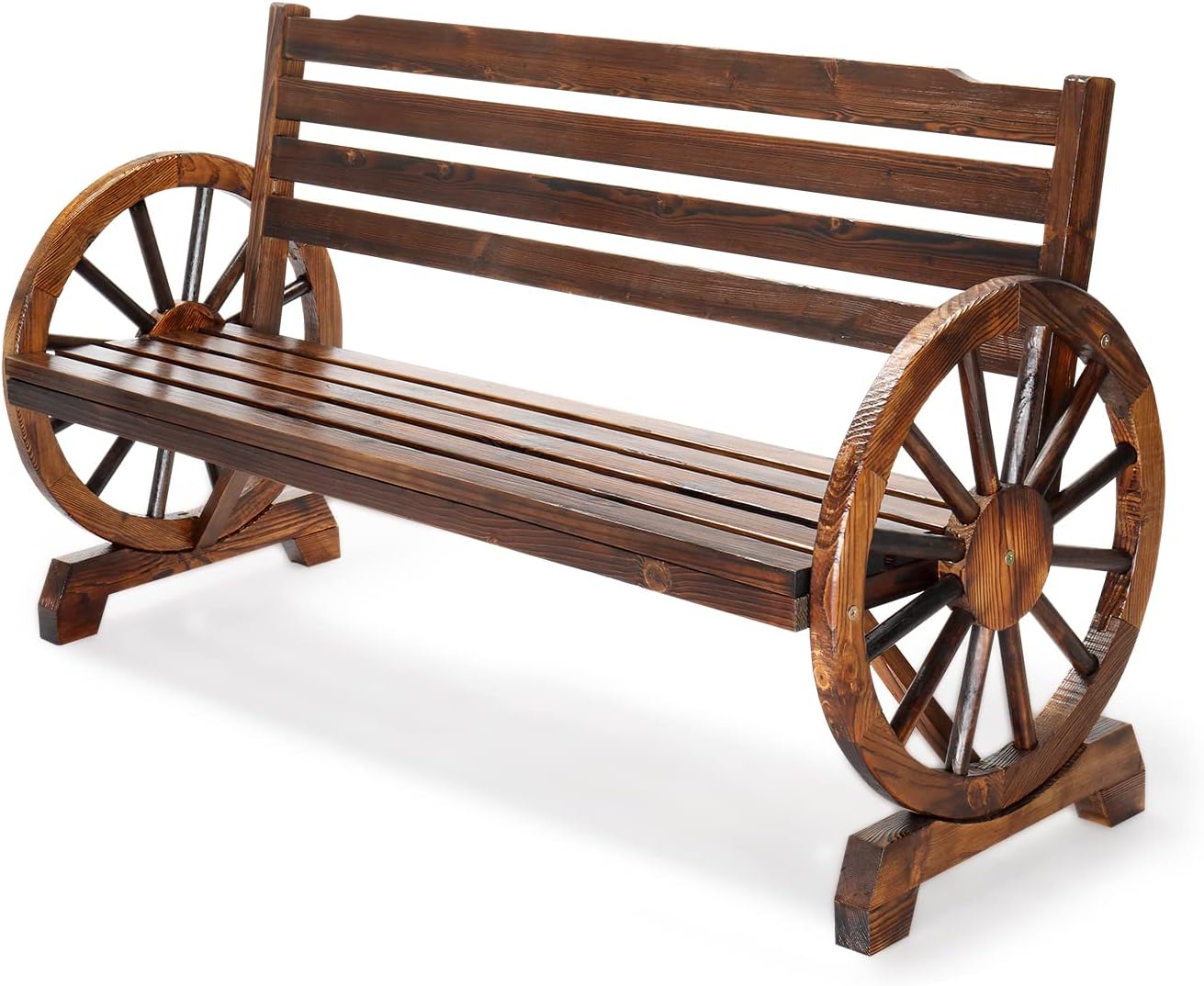 Rustic Wheel Wooden Outdoor Bench
