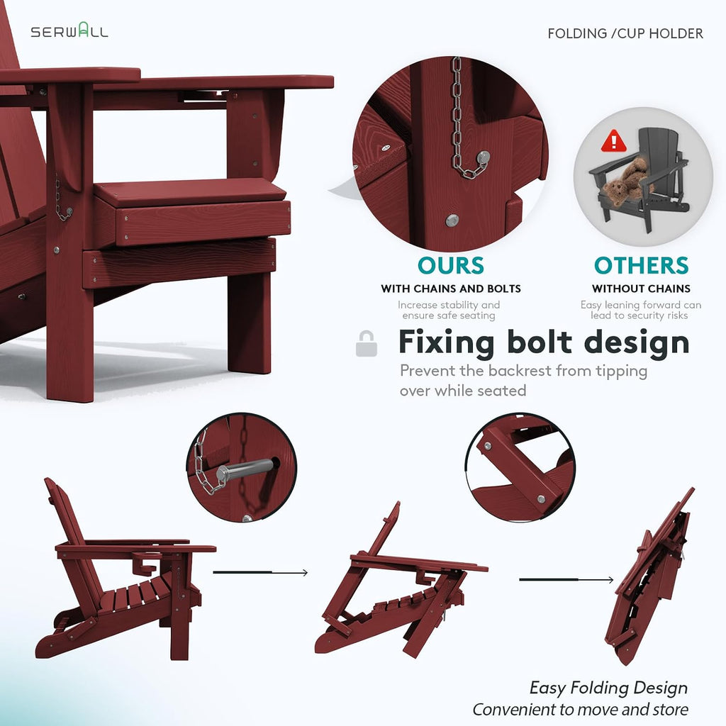 2 Pack HDPE Adirondack Chairs Dark Red
