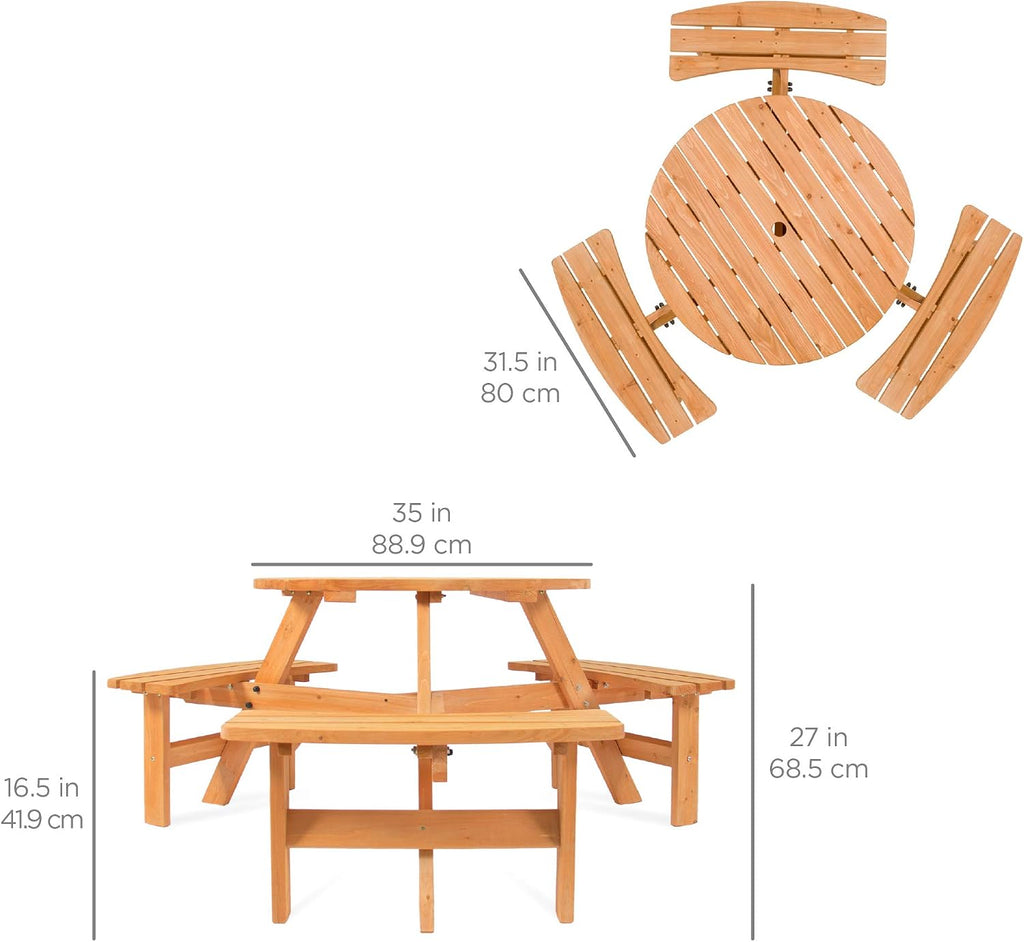 6-Person Round Wooden Picnic Table