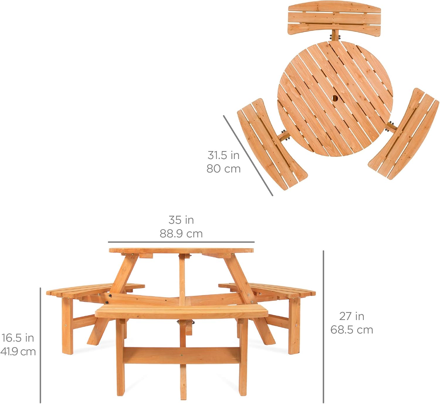 6-Person Round Wooden Picnic Table