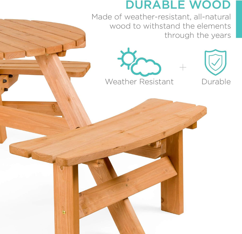 6-Person Round Wooden Picnic Table