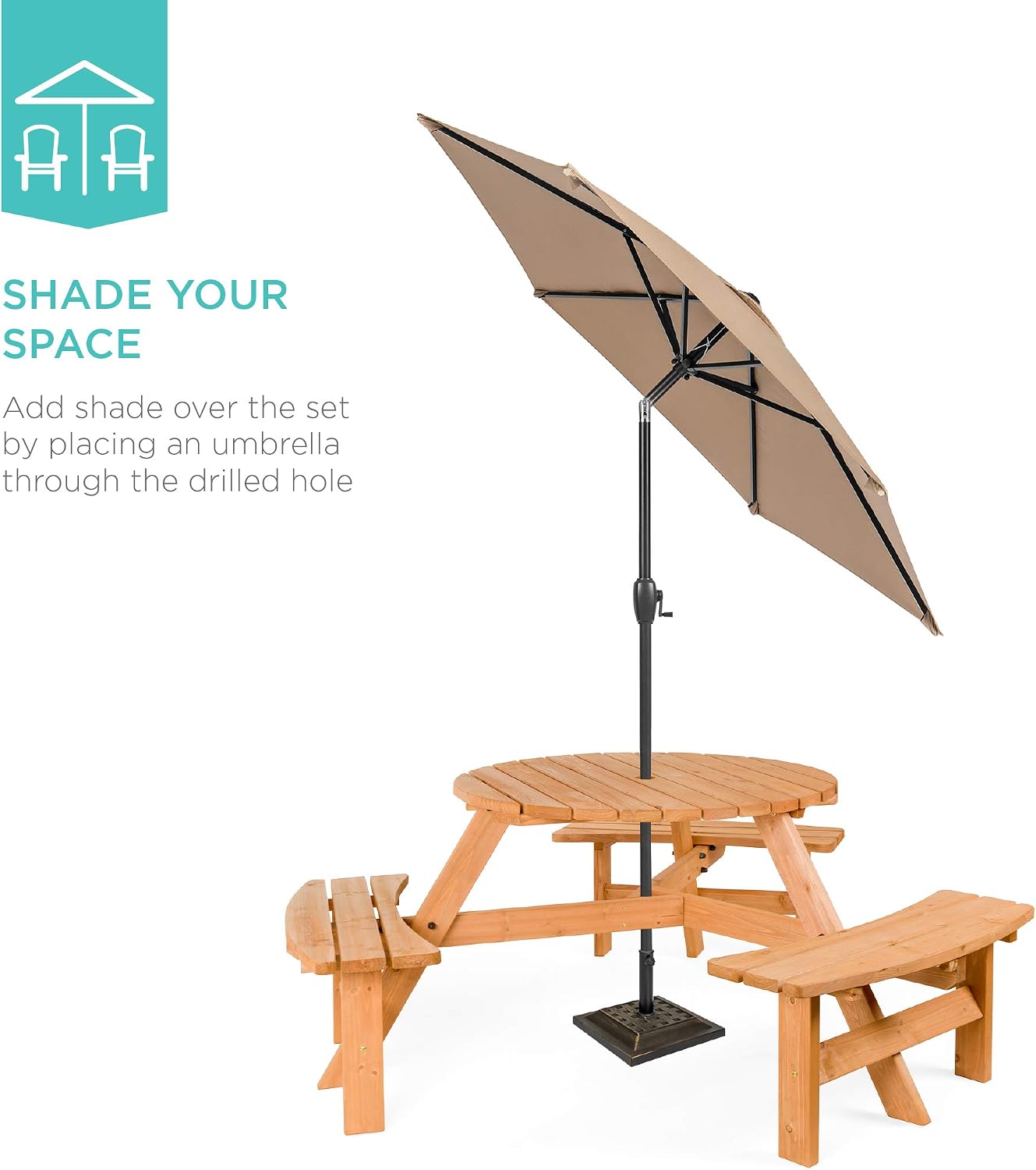6-Person Round Wooden Picnic Table