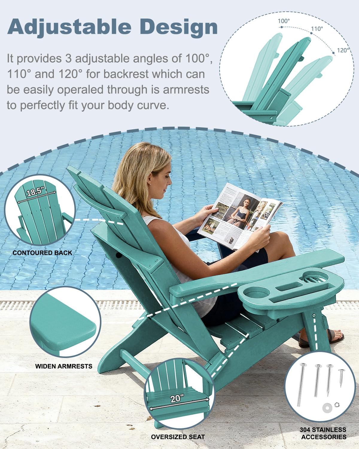 4 Pack Adjustable HDPE Adirondack Chairs