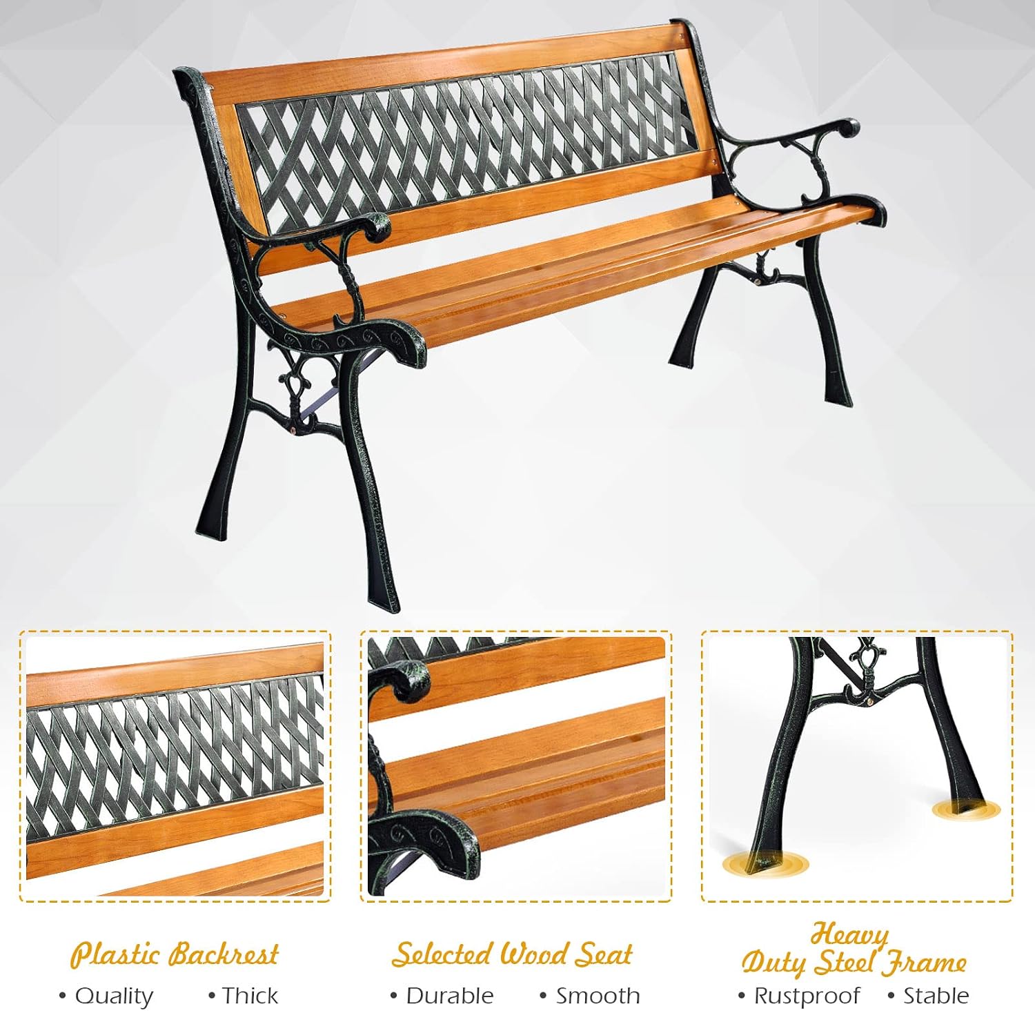 Pine Wood Woven Back Garden Bench