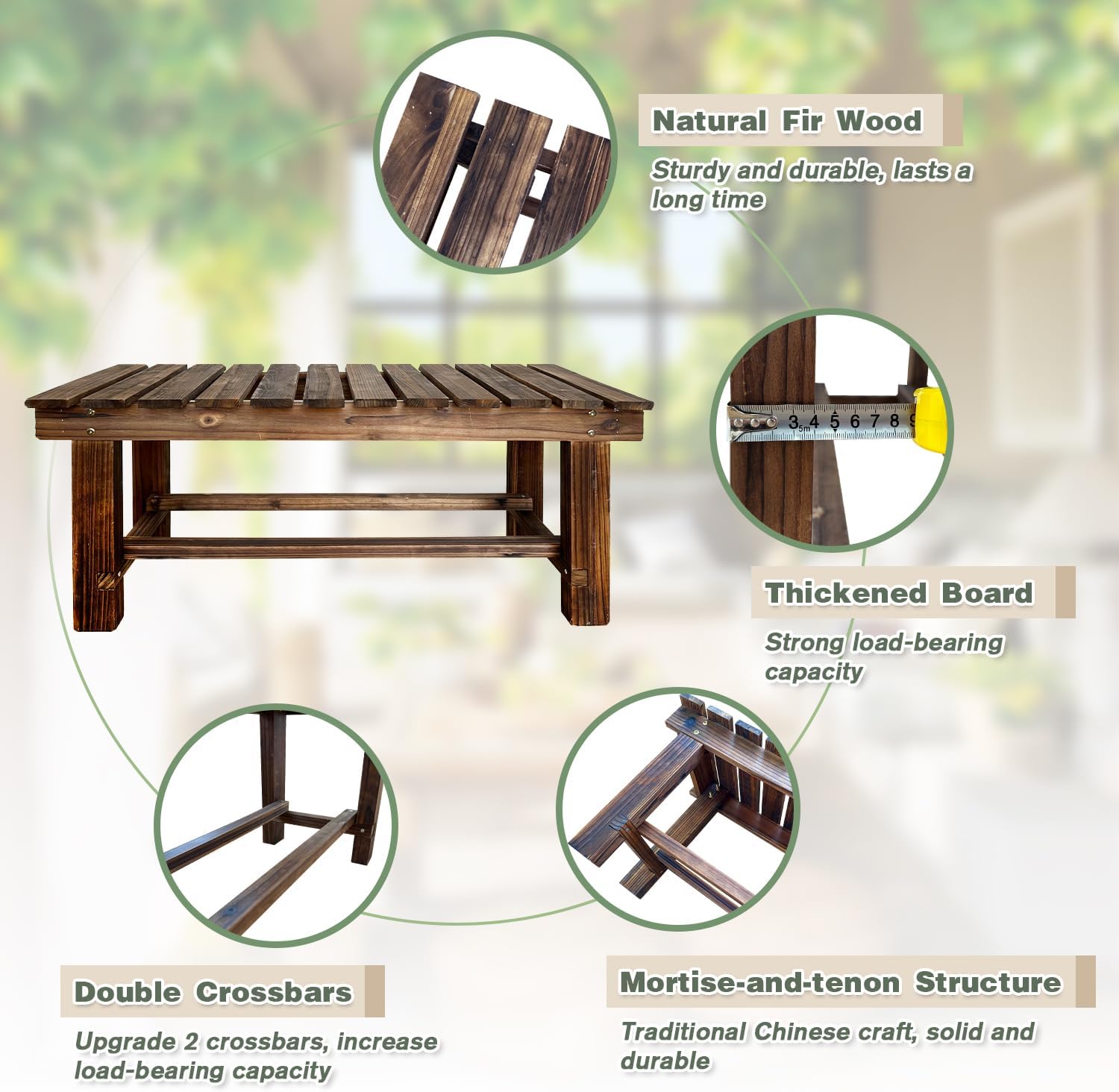 2-Seater Backless Wooden Garden Bench