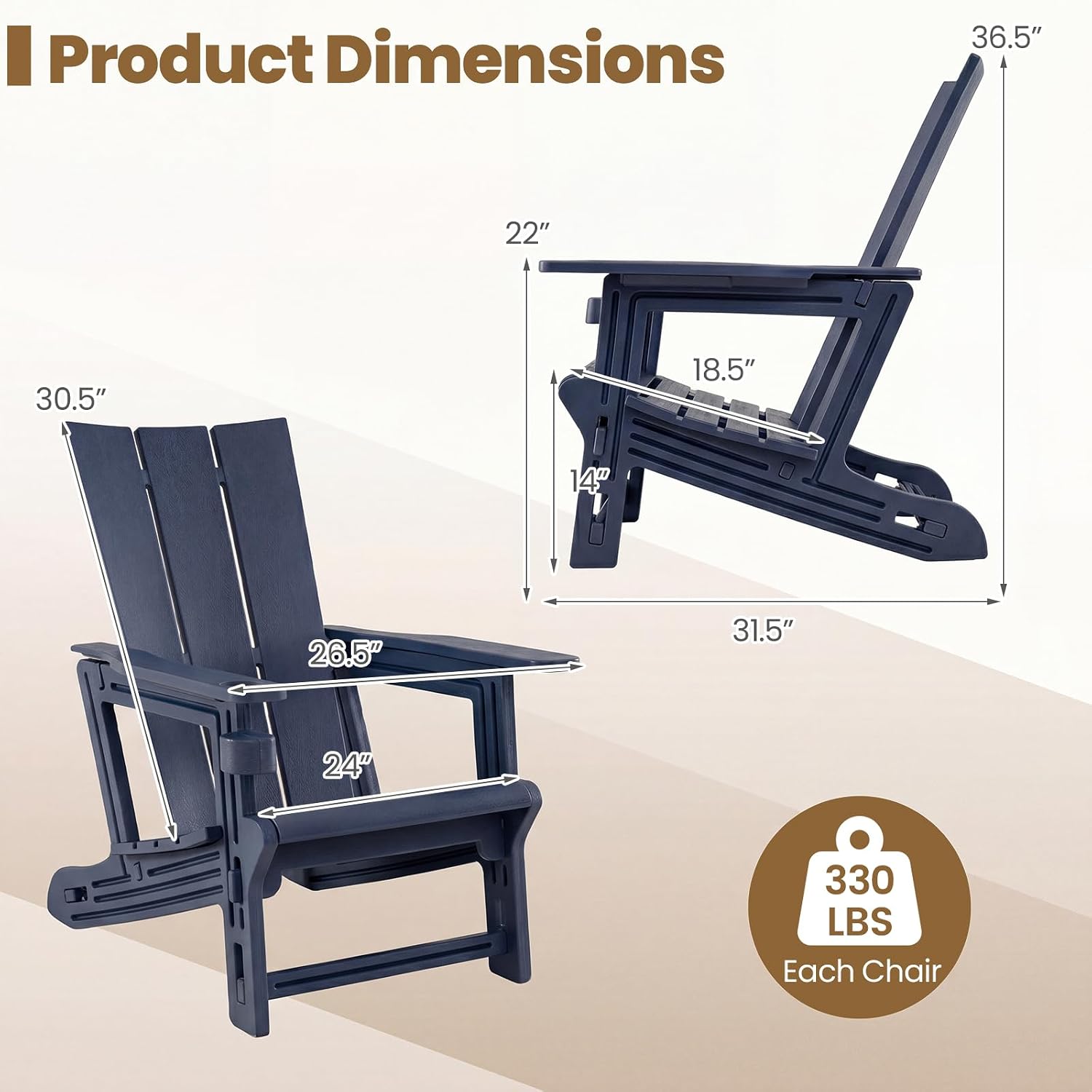2 Pack HDPE Adirondack Chairs With Cup Holders