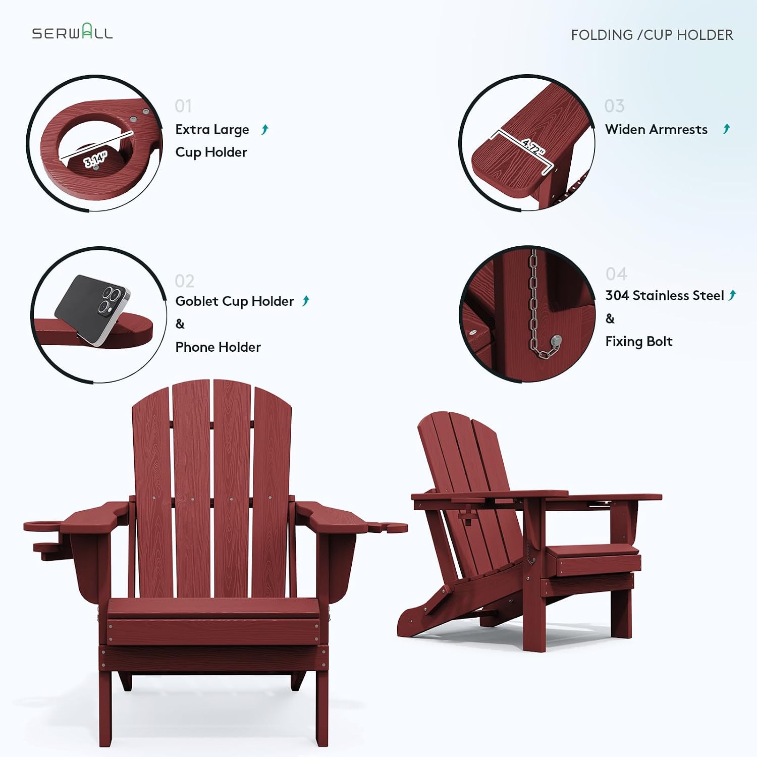 2 Pack HDPE Adirondack Chairs Dark Red