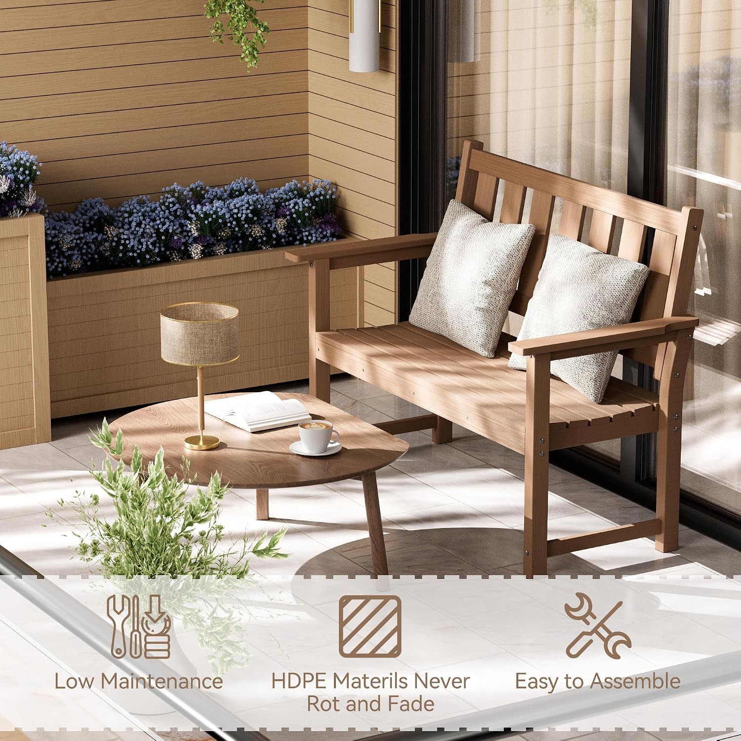 50" HDPE 2-Seater Outdoor Garden Bench