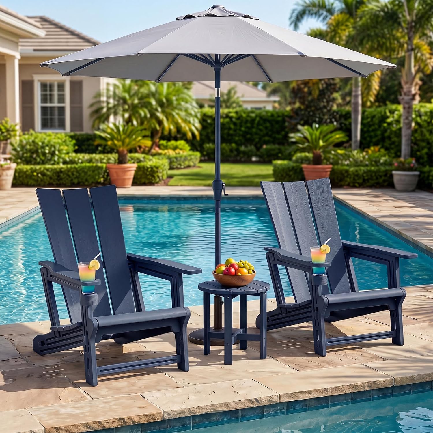 2 Pack HDPE Adirondack Chairs With Cup Holders