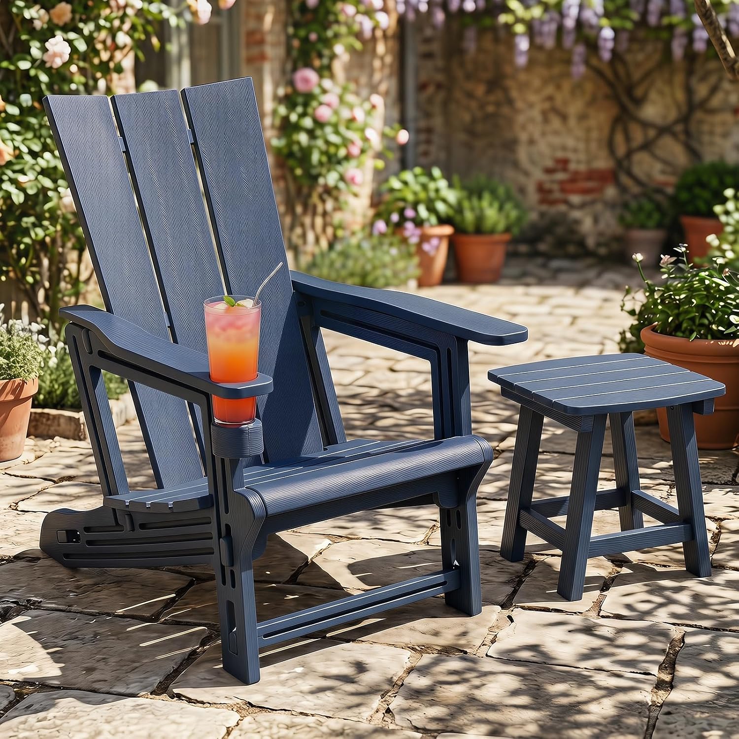 2 Pack HDPE Adirondack Chairs With Cup Holders