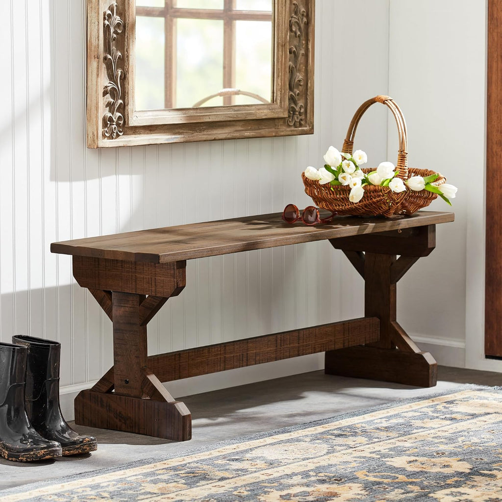 46" Meranti Wood Farmhouse Bench