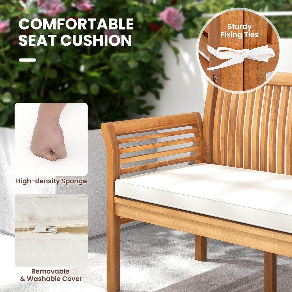 62.5" 3-Seater Acacia Wood Patio Bench