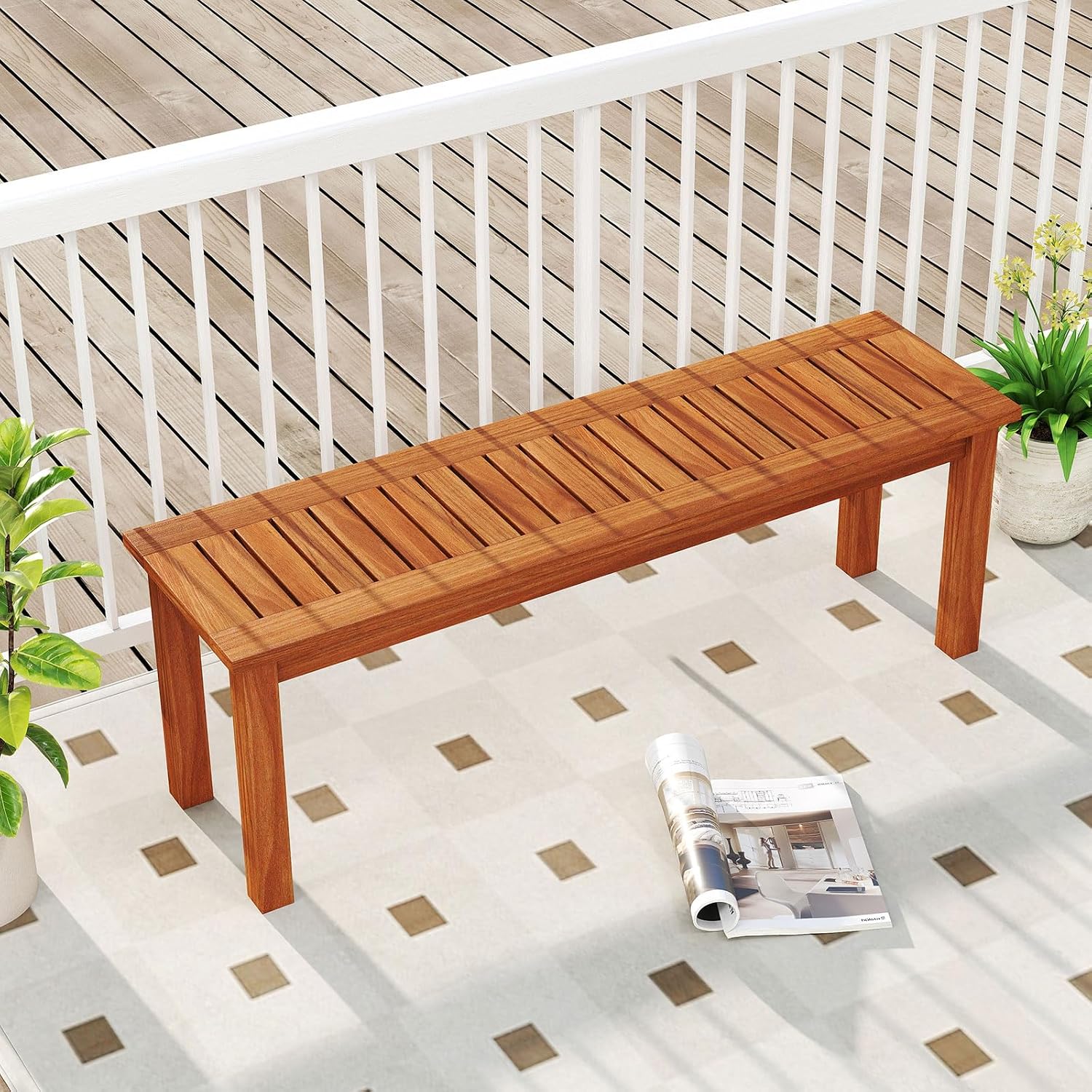 Backless 2-Seater Wooden Garden Bench