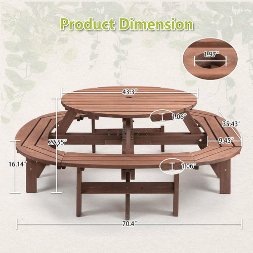 12-Person Round Wooden Picnic Table