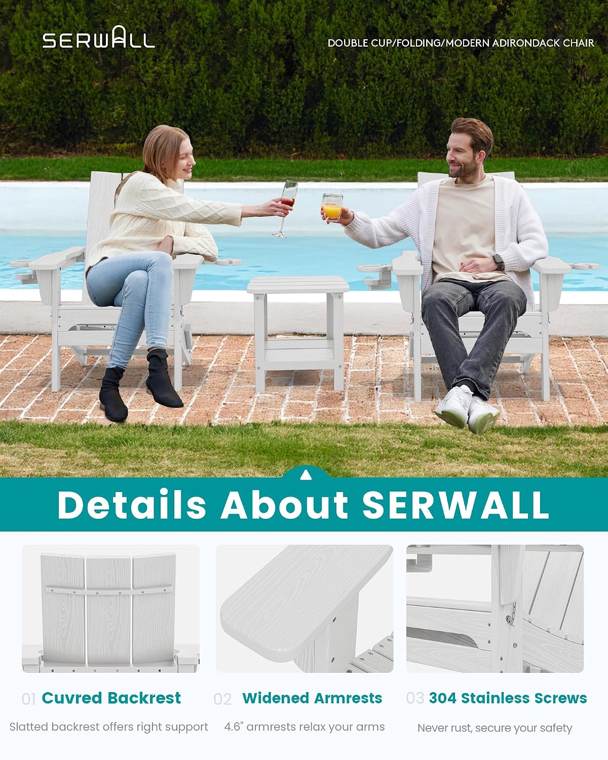 2 Pack HDPE Folding Adirondack Chairs