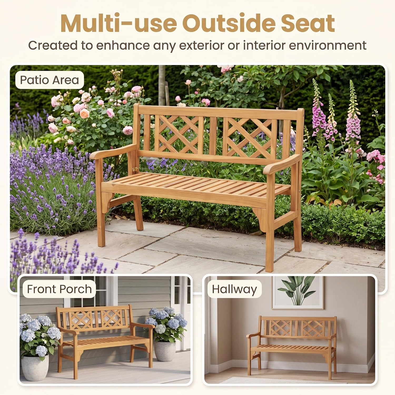 4Ft Foldable Acacia Wood Garden Bench