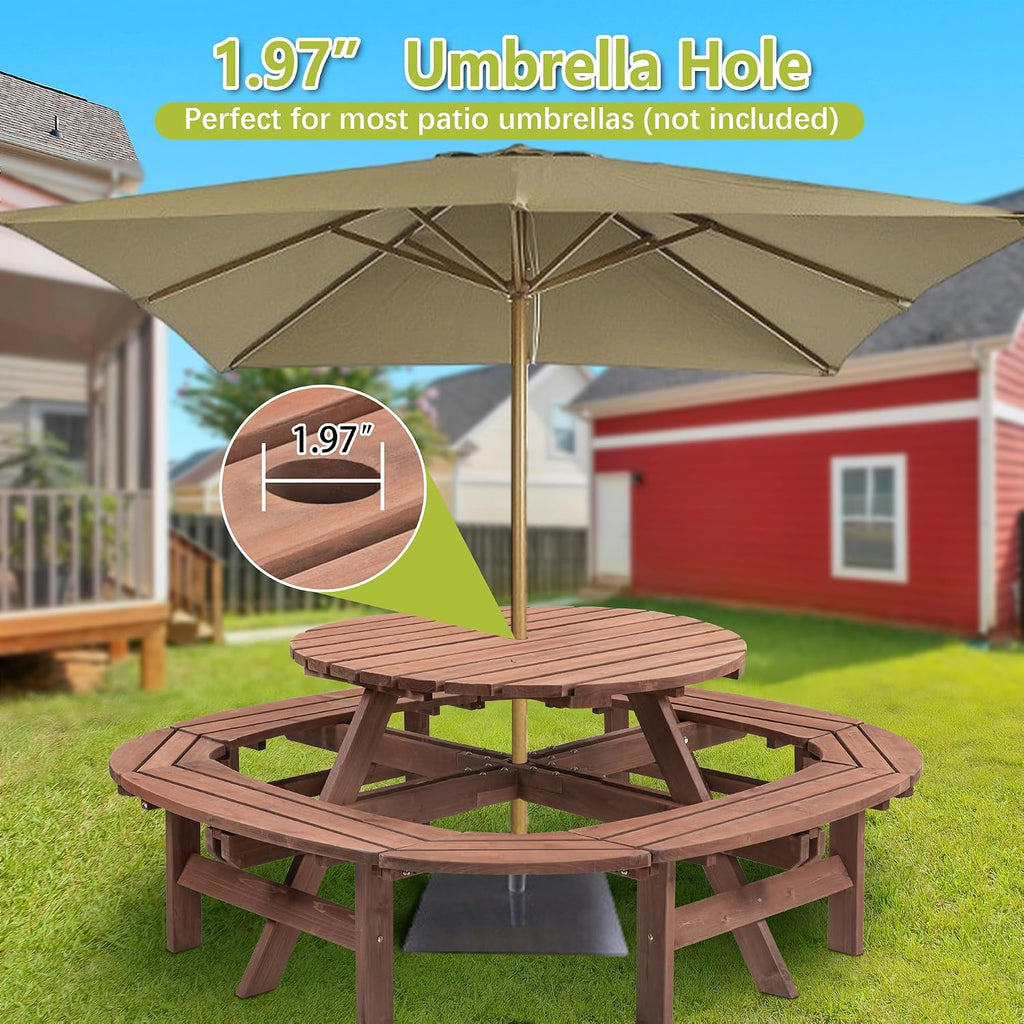 12-Person Round Wooden Picnic Table
