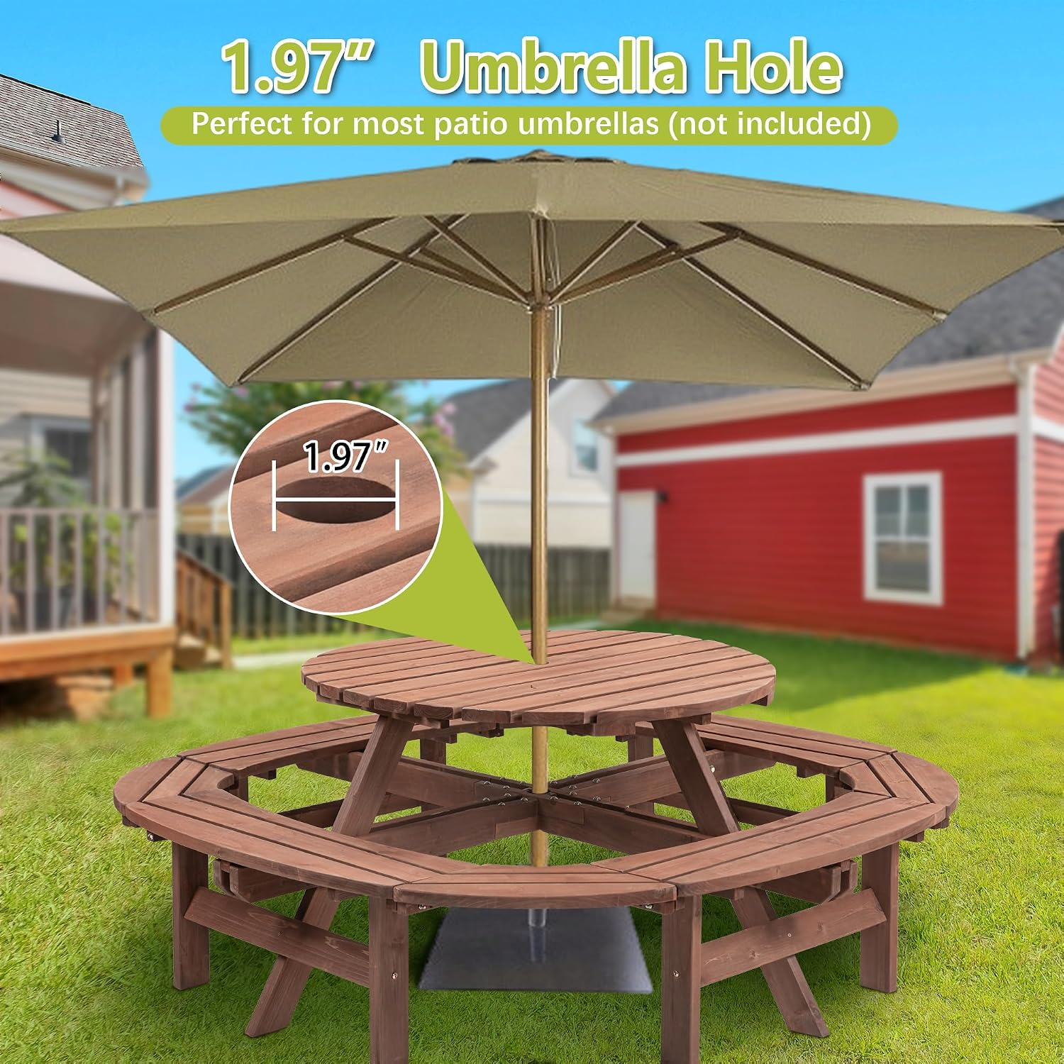 12-Person Round Wooden Picnic Table