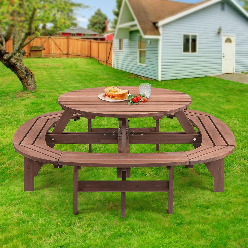12-Person Round Wooden Picnic Table