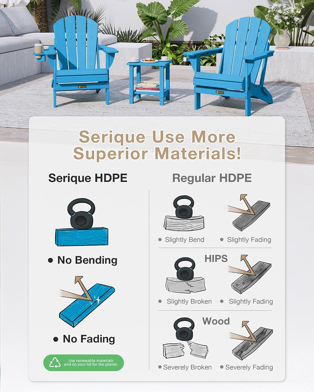 Folding Wood Texture Adirondack Chair