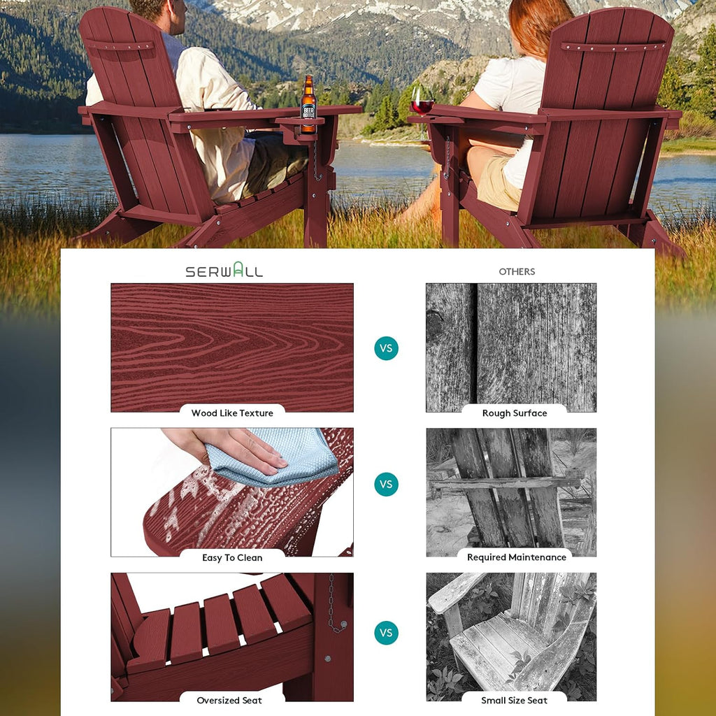 2 Pack HDPE Adirondack Chairs Dark Red
