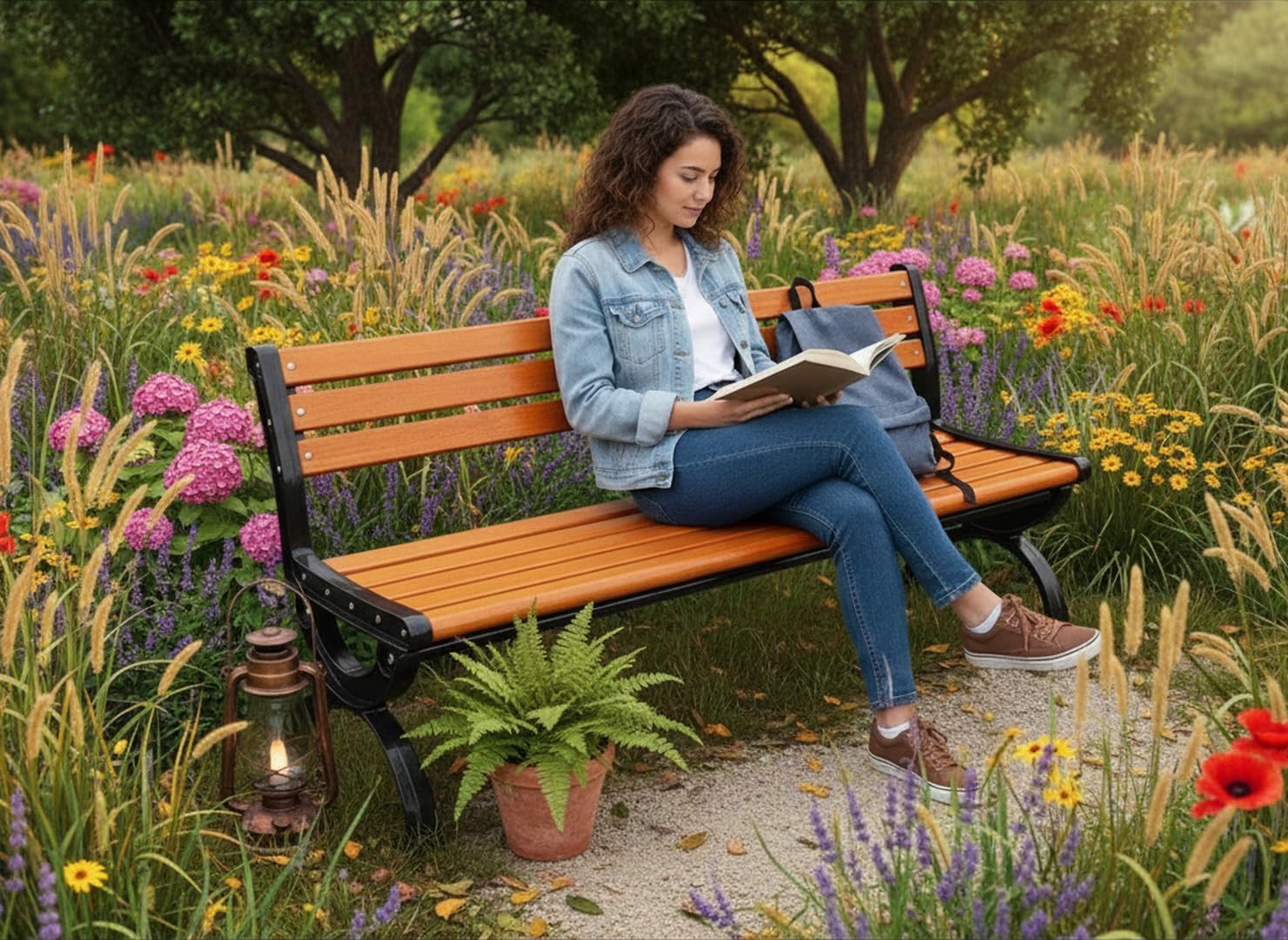 67" Cast Aluminum Wood Outdoor Garden Bench