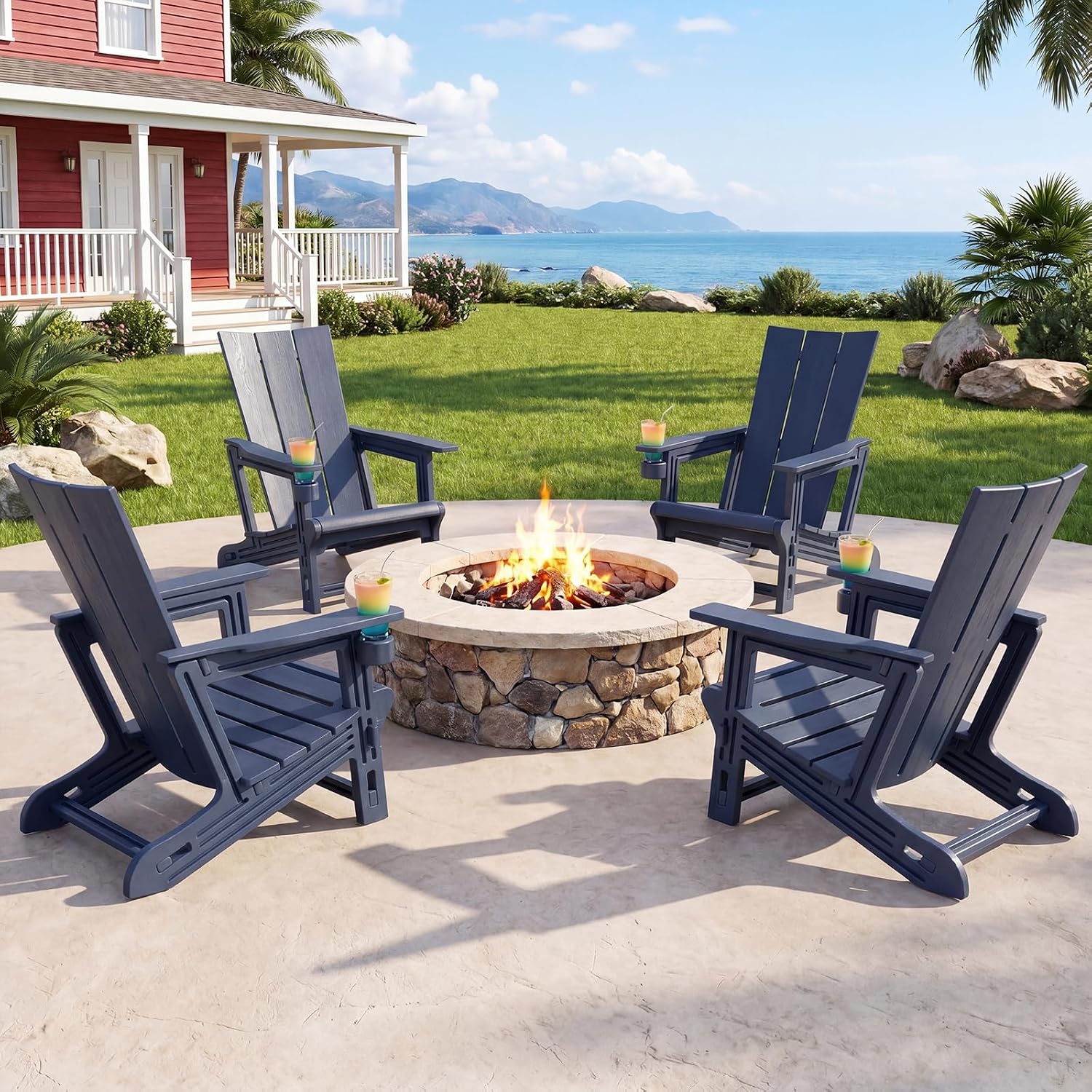 2 Pack HDPE Adirondack Chairs With Cup Holders