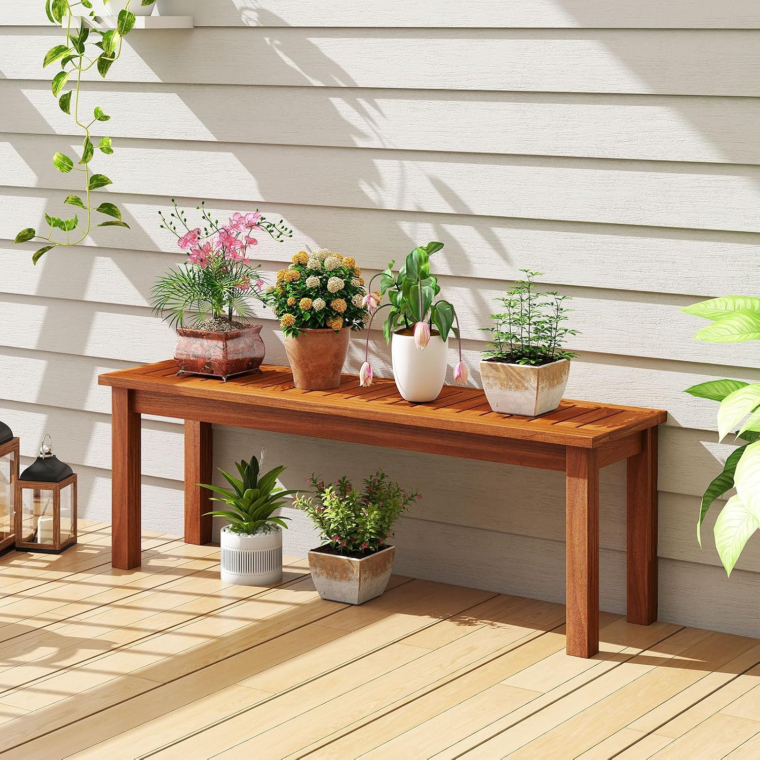 Backless 2-Seater Wooden Garden Bench