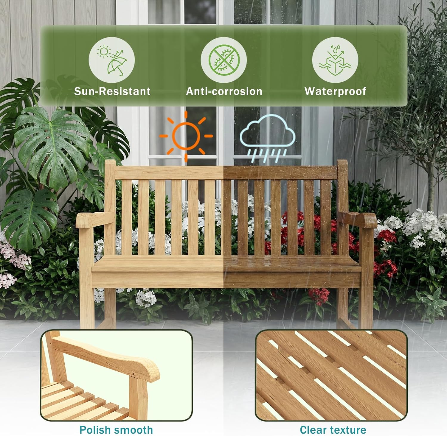 2-Seater Teak Outdoor Garden Bench