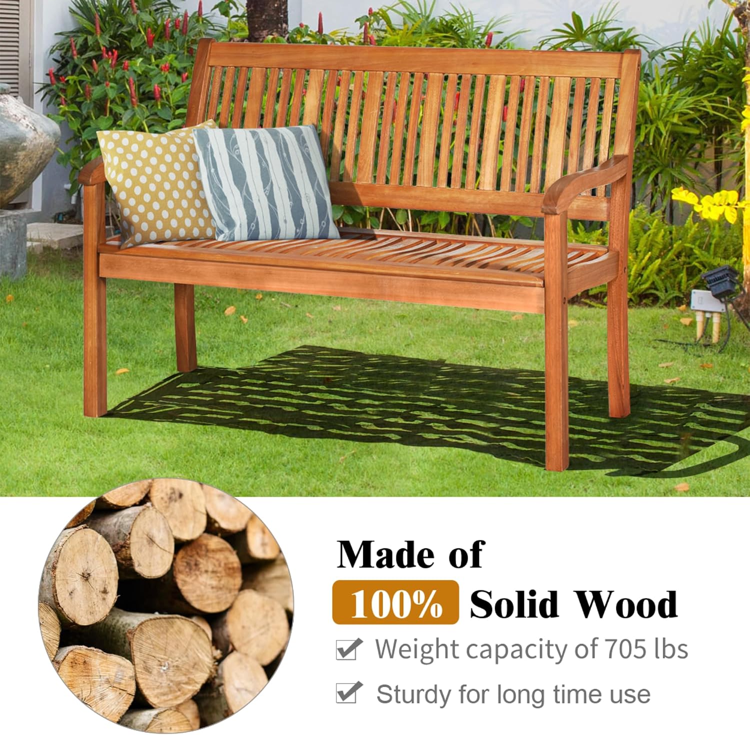 50" Solid Wood Patio Garden Bench