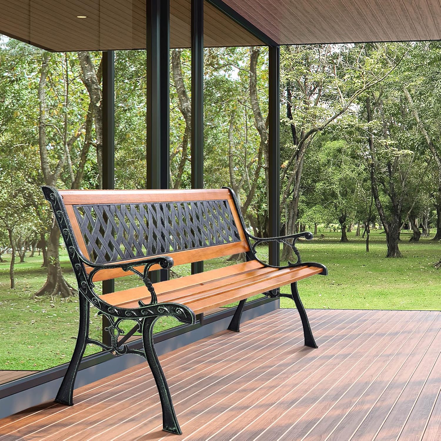 Pine Wood Woven Back Garden Bench