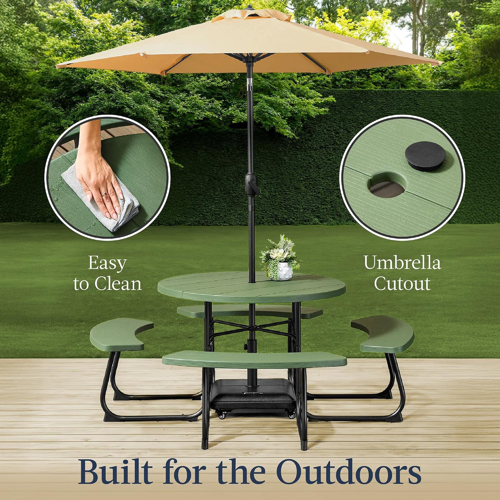 8-Seat Round Picnic Table With Umbrella Hole