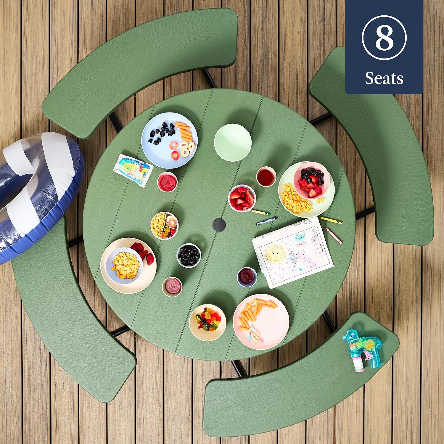 8-Seat Round Picnic Table With Umbrella Hole