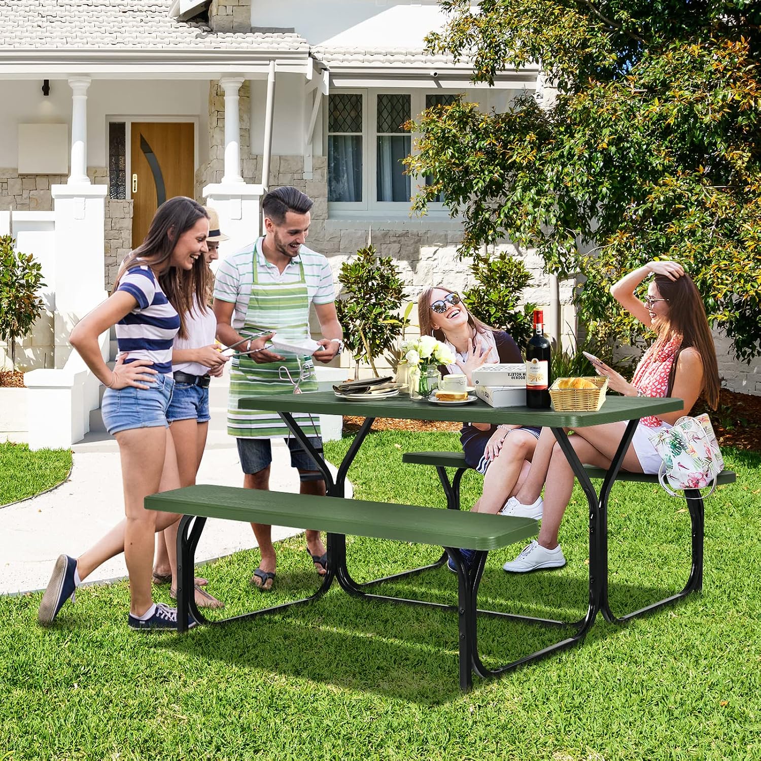 59" Outdoor Picnic Table Bench Set
